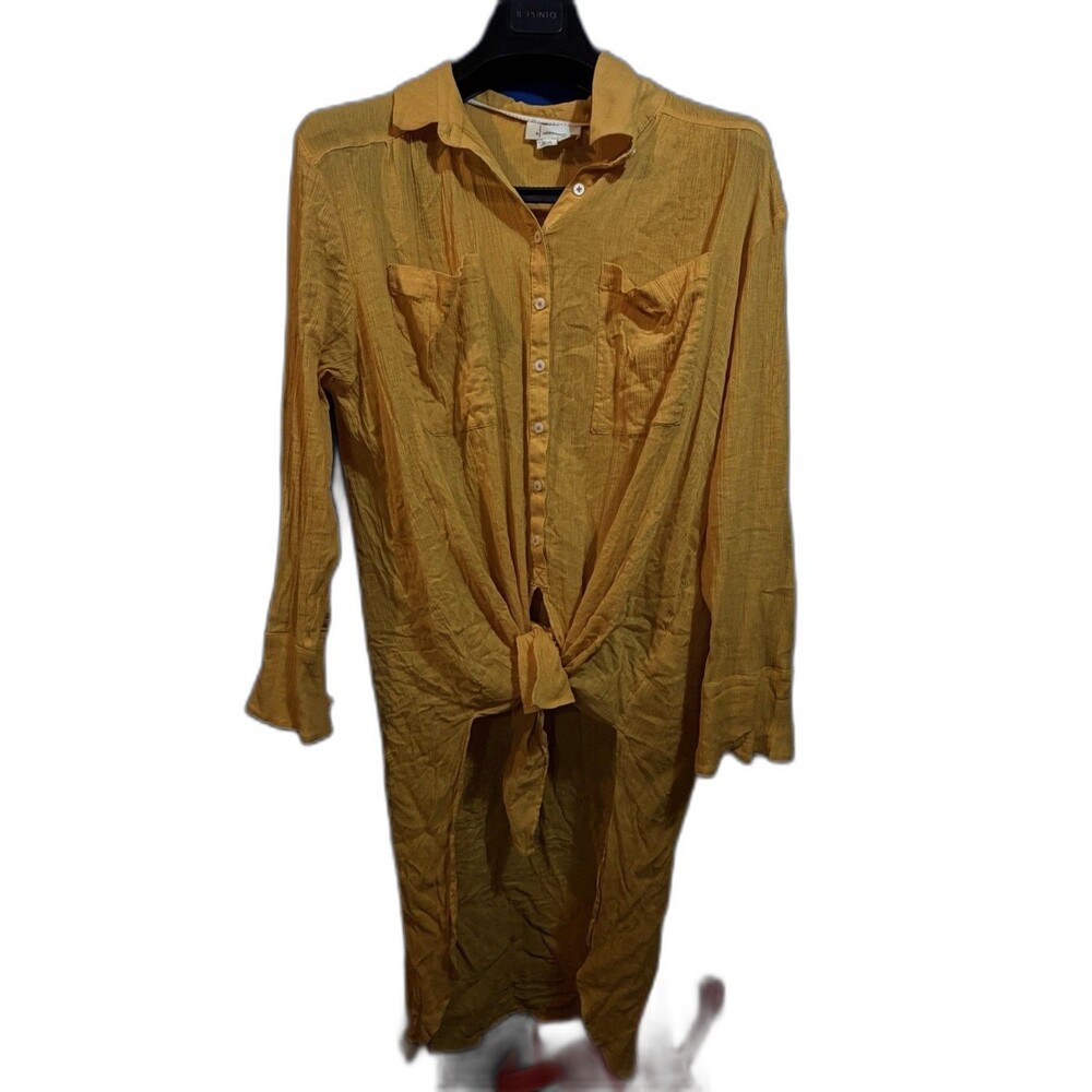 Anthropologie Duster Tunic Shirt Size XL Golden Mustard Yellow